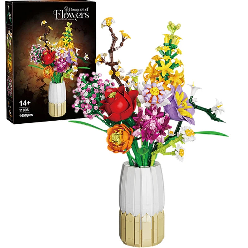 1009PCS Sunflower Building Blocks Flower Bouquet Vase Model Bricks Set Idea Home Decoration Kids Educational Toys Holiday Gifts