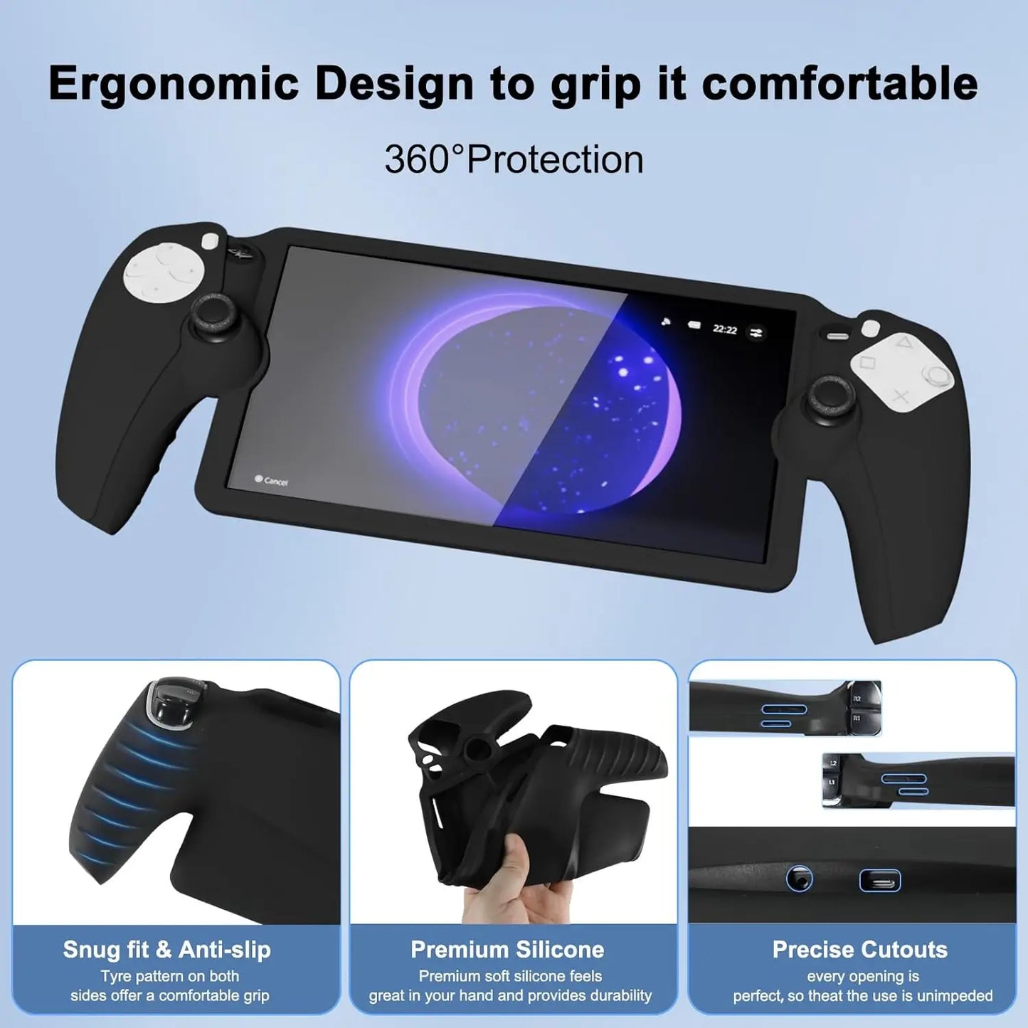 For Playstation Portal-Compatible 8In1 Accessory Carrying Case PS5 Soft Silicone Case 2 Screen Protectors and 4 Joystick Caps