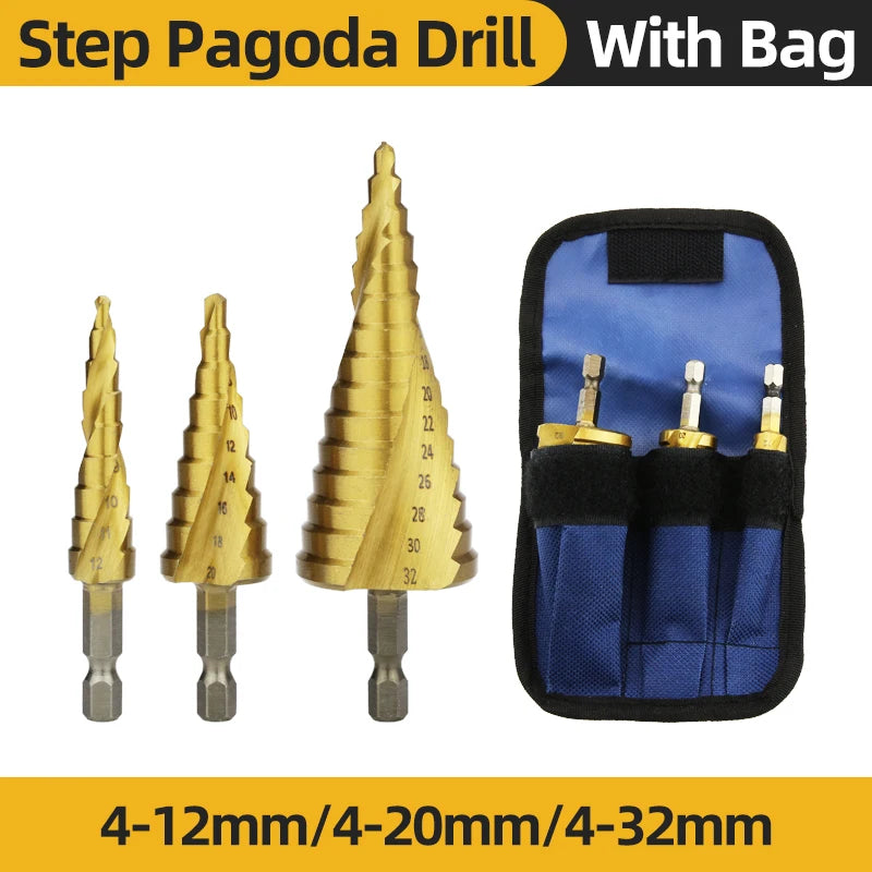 HSS Titanium Step Drill Bit High Speed Stepped Drill Set Saw Drill Tools Conical Stage Drill for Metal Wood 4-12 4-20 4-32Mm