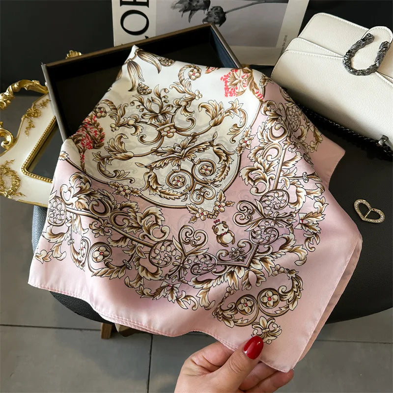 2025 New Fashion 70X70Cmprinted Women'S Scarf Pashmina Silk Scarf Square Shawl Decorative Headband Neck Luxury Design Bandana