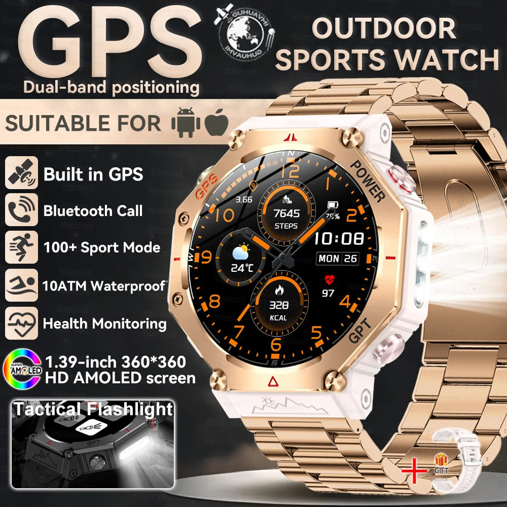 2025 NEW GPS Outdoor Military Sports Watch TR-3 Compass Altimeter Barometric 10ATM Waterproof HD Bluetooth Call Smart Watch