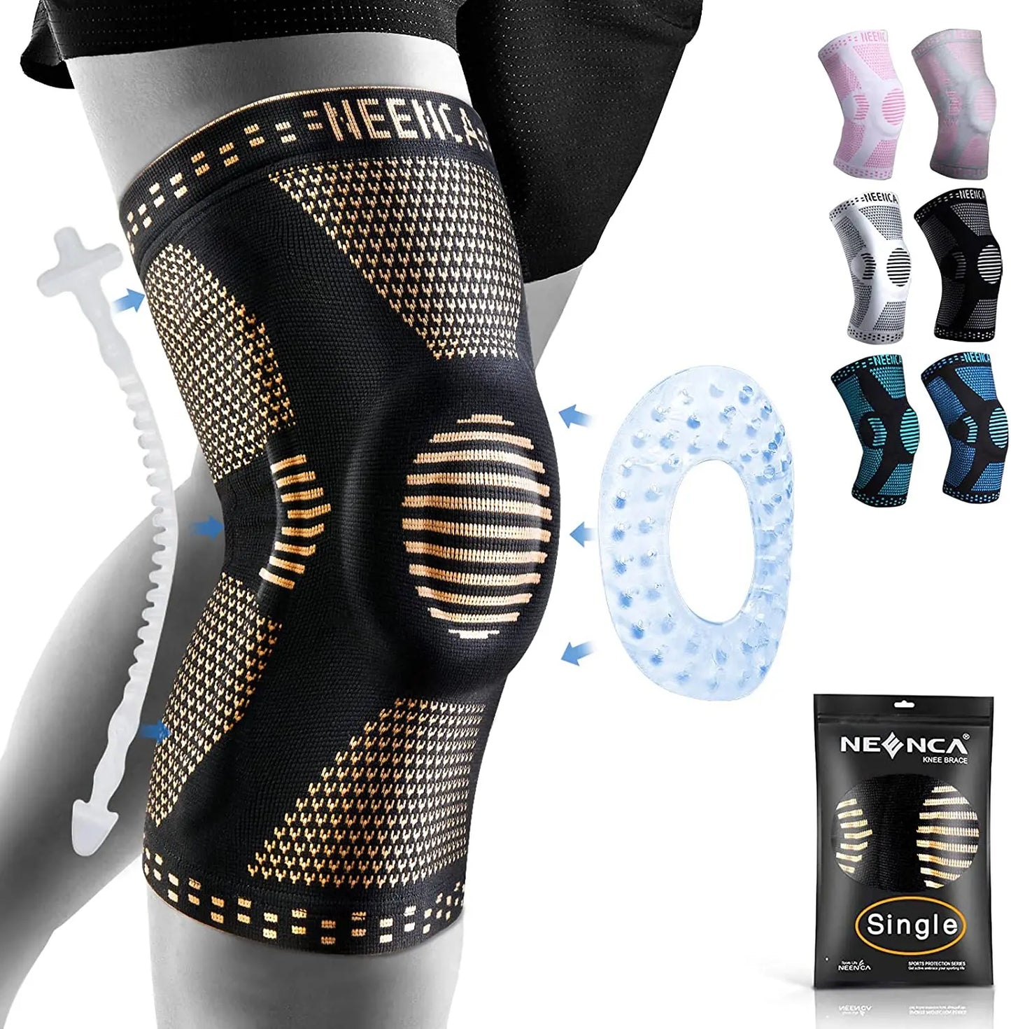 Copper Knee Brace Knee Support with Patella Gel Pad &Side Stabilizers for Knee Pain Sport Arthritis ACL Joint Pain Relief