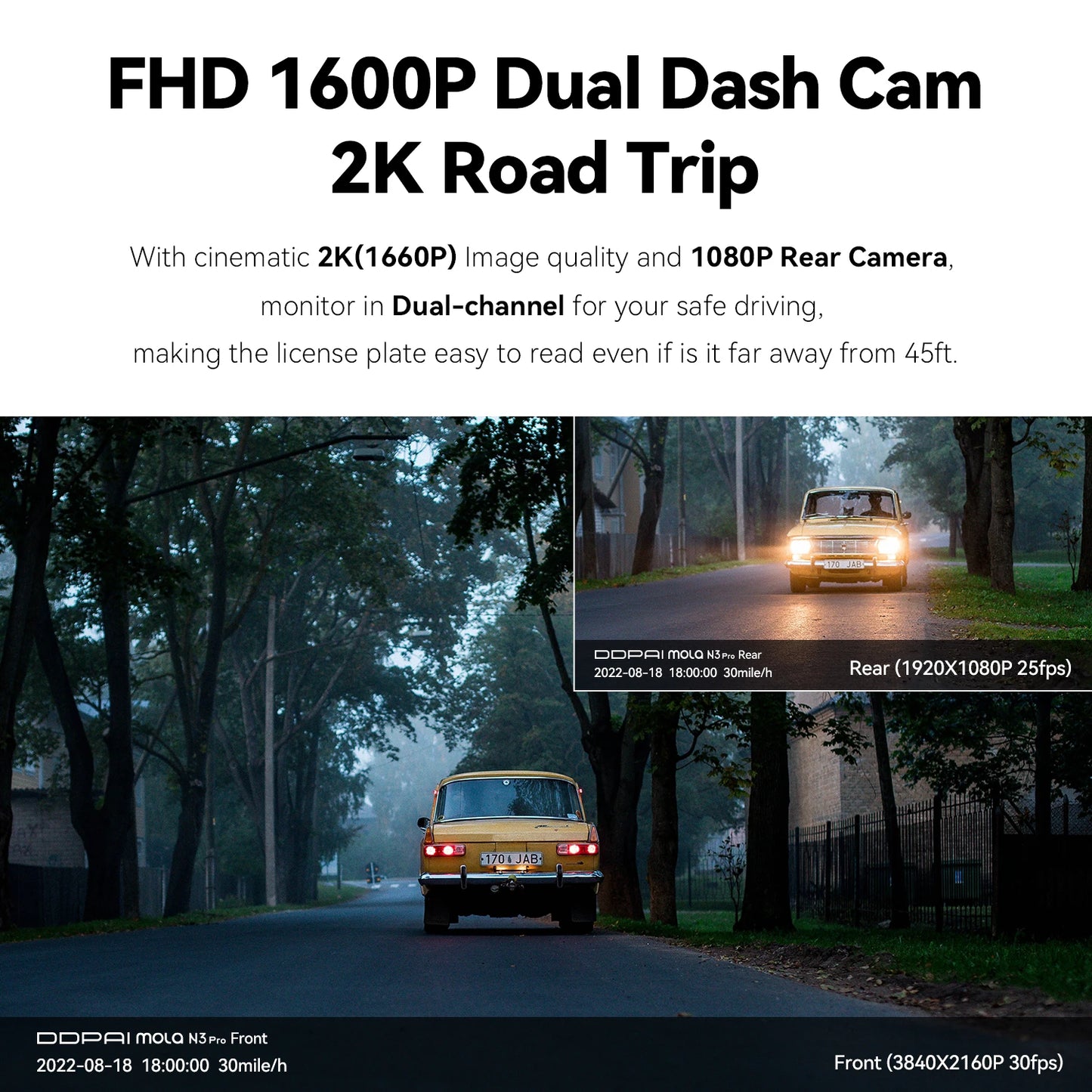 Mola N3 Pro Dash Camera Driving Vehicle Cam Wifi Smart Connect Car Recorder 2.5K Car DVR Dash Camera