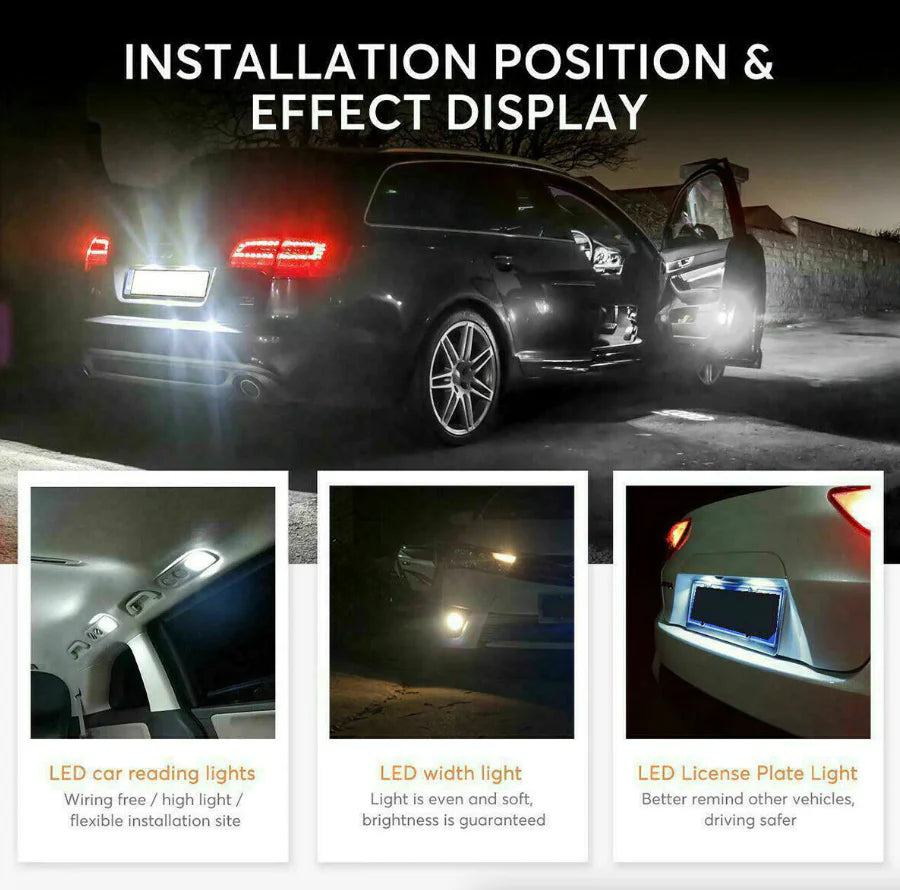 28Pcs Car Interior White Combo LED Map Dome Door Trunk License Plate Light Bulbs