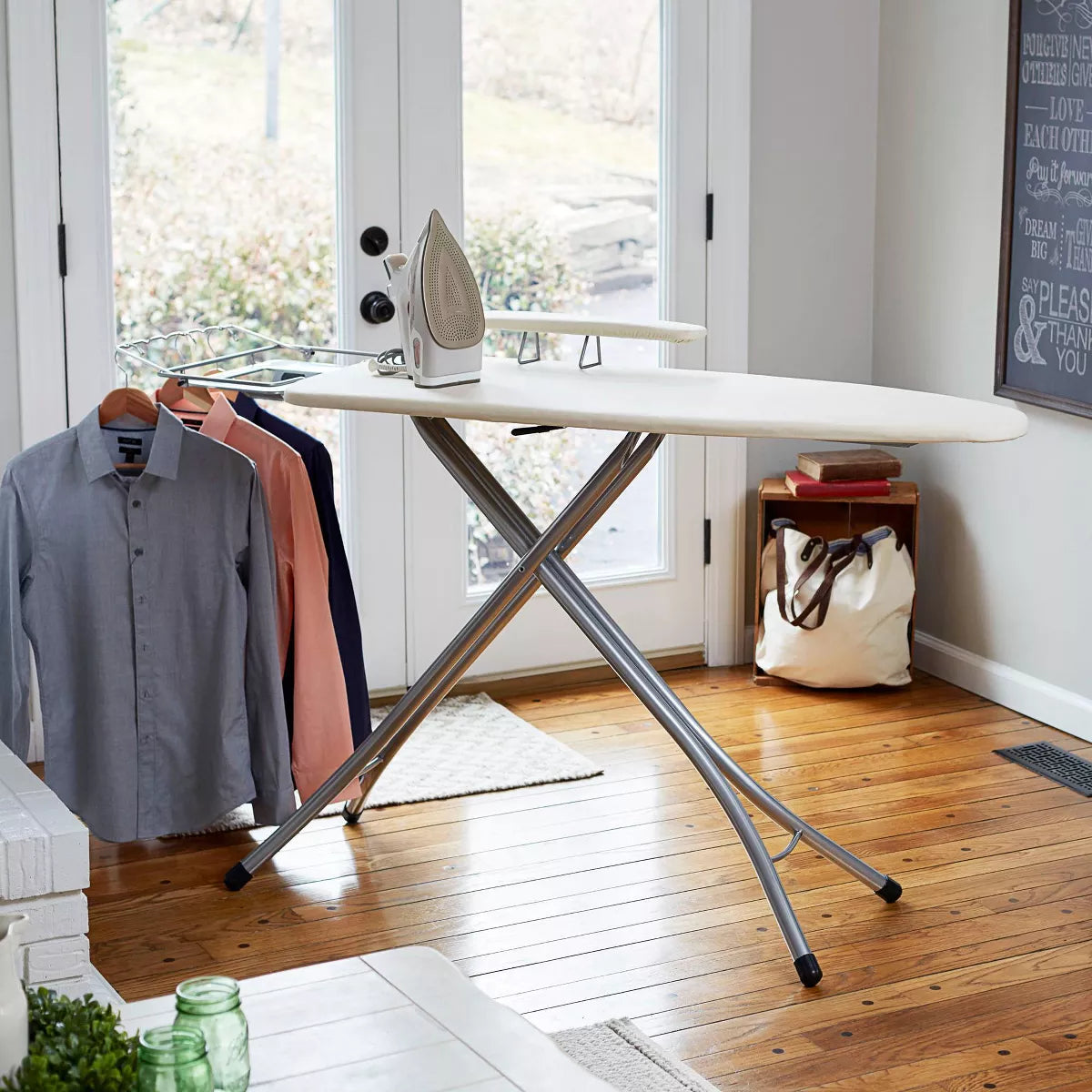 Extra-Wide Ironing Board with Four-Leg Silver Frame