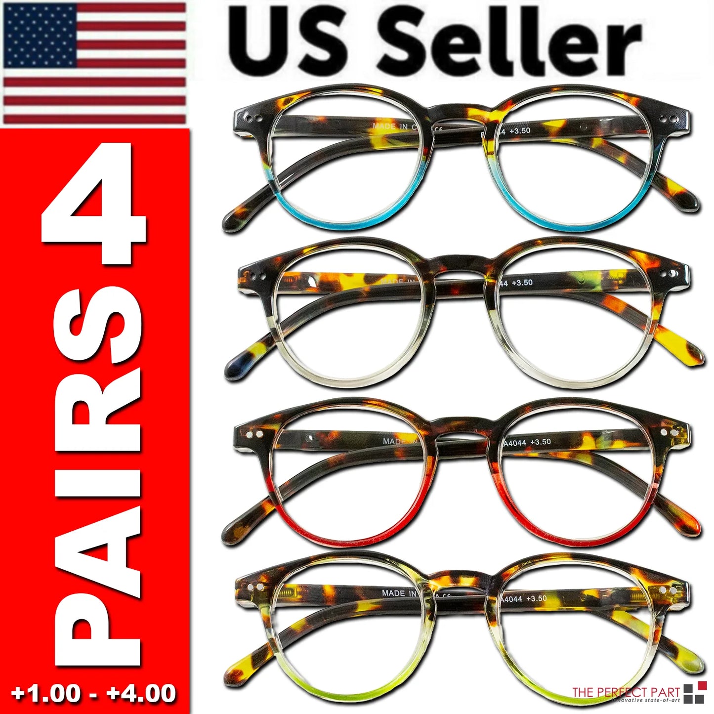 4 Pairs Mens Women Spring Hinge round Horn Power Oval Reading Reader Glasses 1-4
