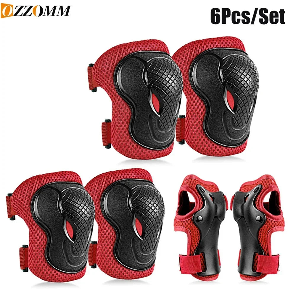 6PCS Kids Protective Gear Set - Knee/Elbow Pads + Wrist Guards for Scooter, Skateboard & Sports, Youth Safety Equipment (6-In-1)