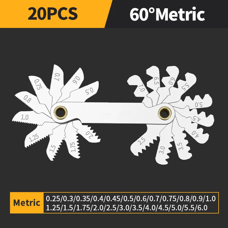 55/60 Degree Thread Plug Gauge Metric Imperial Gear Tooth Screw Pitch Gauges Carbon Steel Measuring Tool Tap Thread Measurement