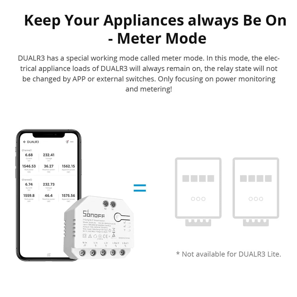 DUAL R3 2 Gang Dual Relay Module DIY Wi-Fi MINI Smart Switch Power Metering Control via Ewelink Alexa Google Smart Home