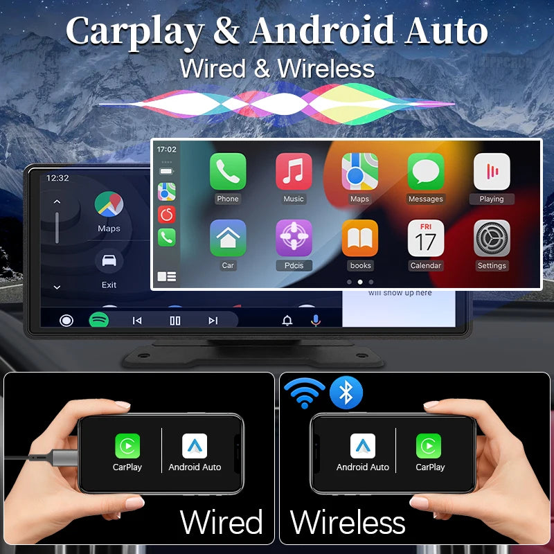 10.26” Carplay Android Auto Car Radio Multimedia Video Player IPS Touch Screen with AUX USB Support Rearview Camera