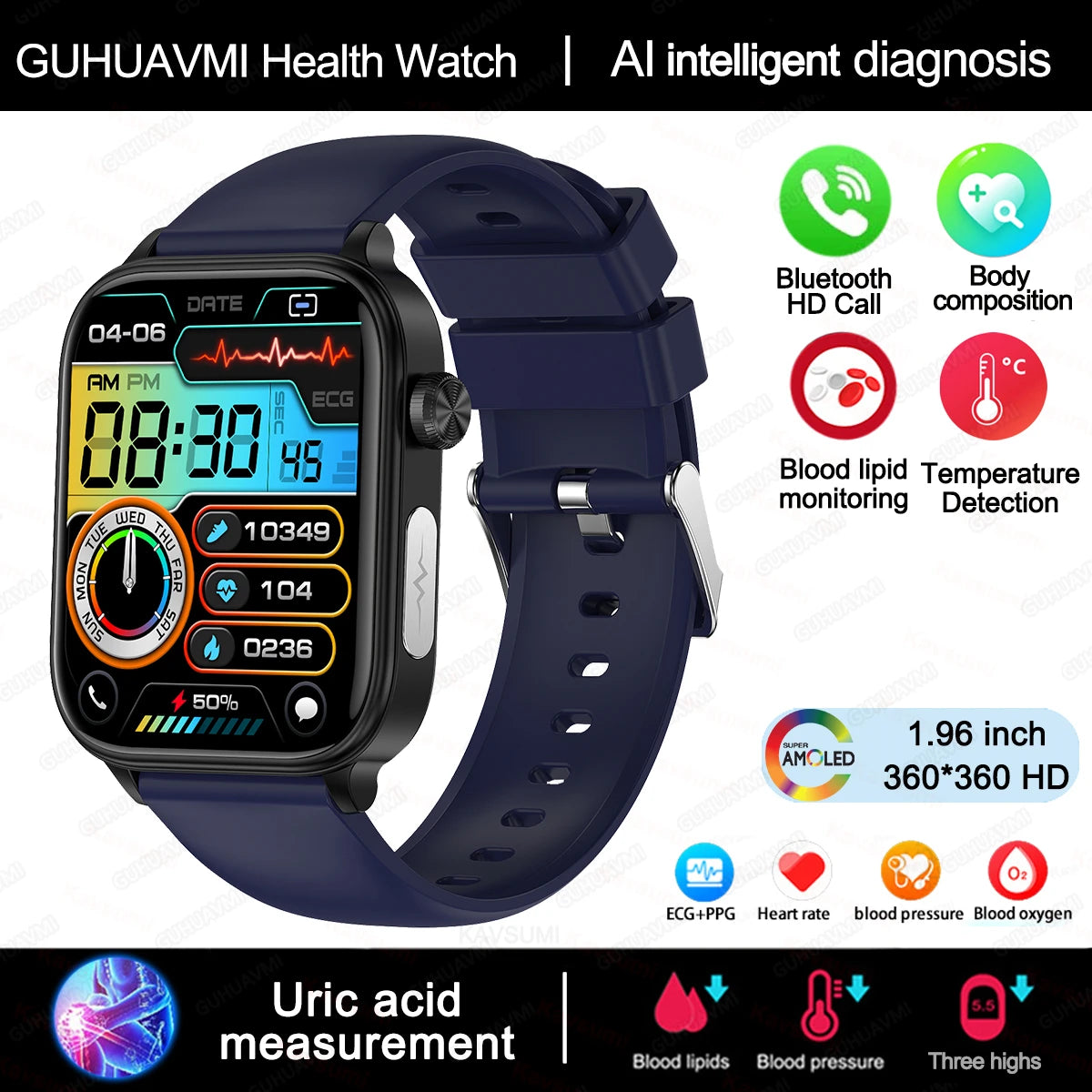 AI Diagnostic Detector Smart Watch Women Blood Lipid and Uric Acid Body Composition Test Women Menstrual Health Tracker 2025 New