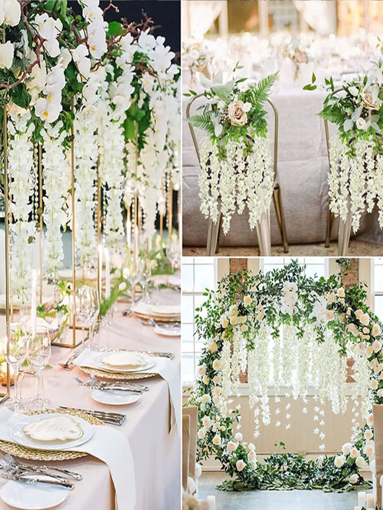 12Pcs Wisteria Artificial Fake Flower Bushy Vine Ratta Hanging Garland for Wedding Home Wall Decor Pink