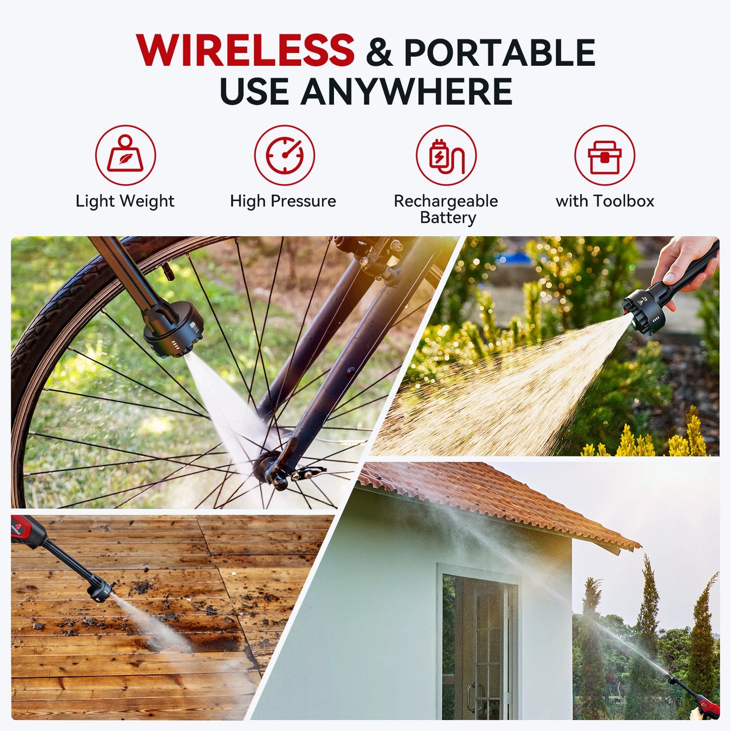 Andeman Cordless Pressure Washer with 3.0Ah Battery, 800 PSI 1.5 GPM Portable Pressure Washer with 6 in 1 Nozzles, Power Washer for Cars, Fences, Driveways, Home, Patios