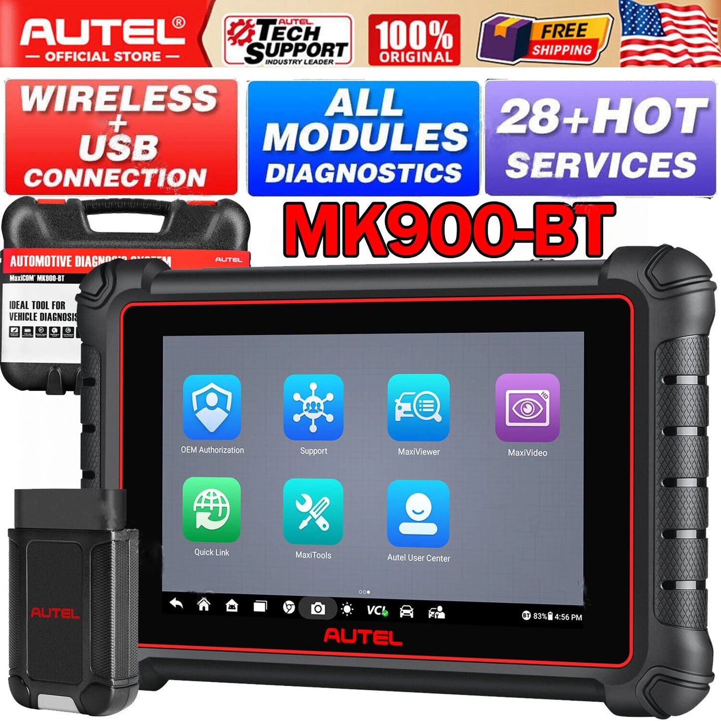 Autel Maxicom MK900BT 11 OS 8-Inch LCD Auto Diagnostic Scanner Tool 40+ Reset Bi-Directional Control Active Test