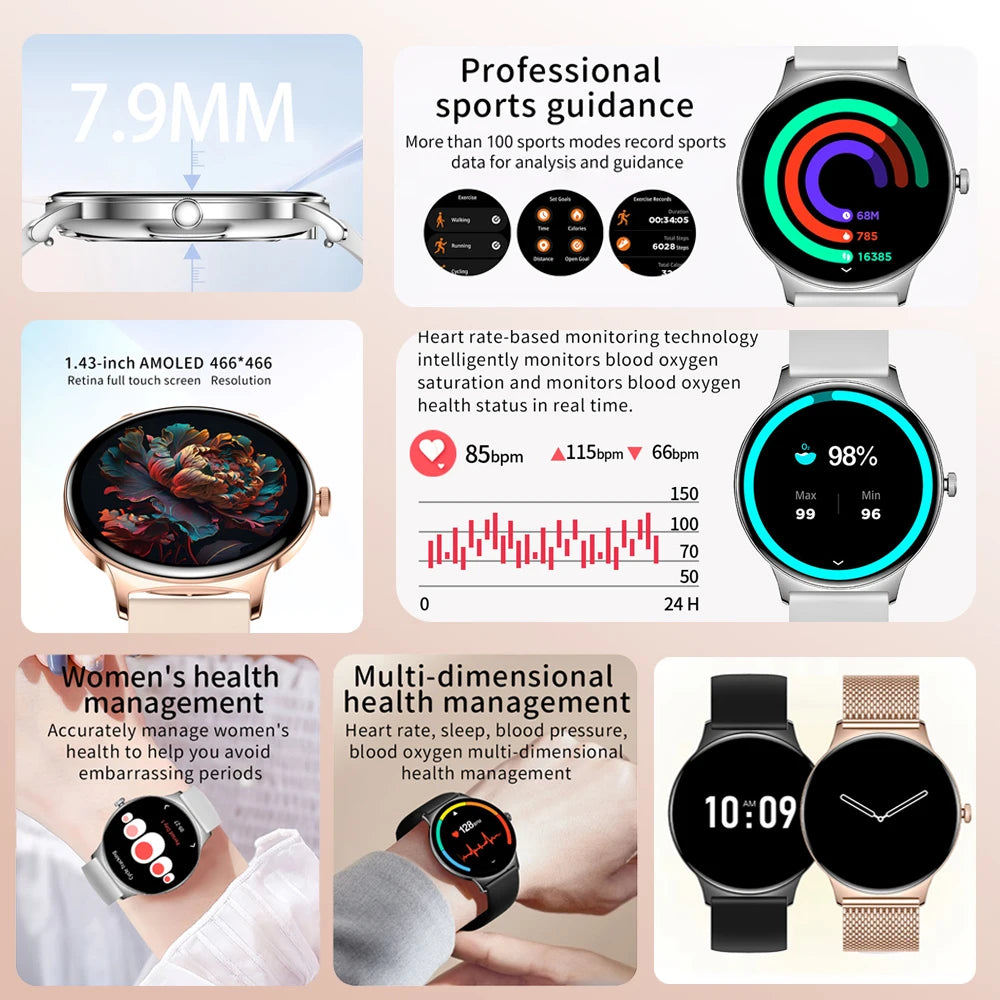 New Ultra Thin Smart Watch Women Screen Always Display Time Sports Bracelet Bluetooth Call Fashion Smartwatch