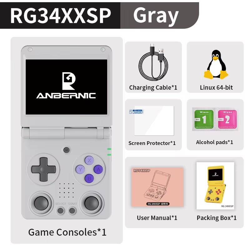 RG34XXSP Flip Handheld Game Console 3.4'' IPS Screen Linux 64-Bit 64G 5000+ Games Support WIFI HDMI TV Output Streaming