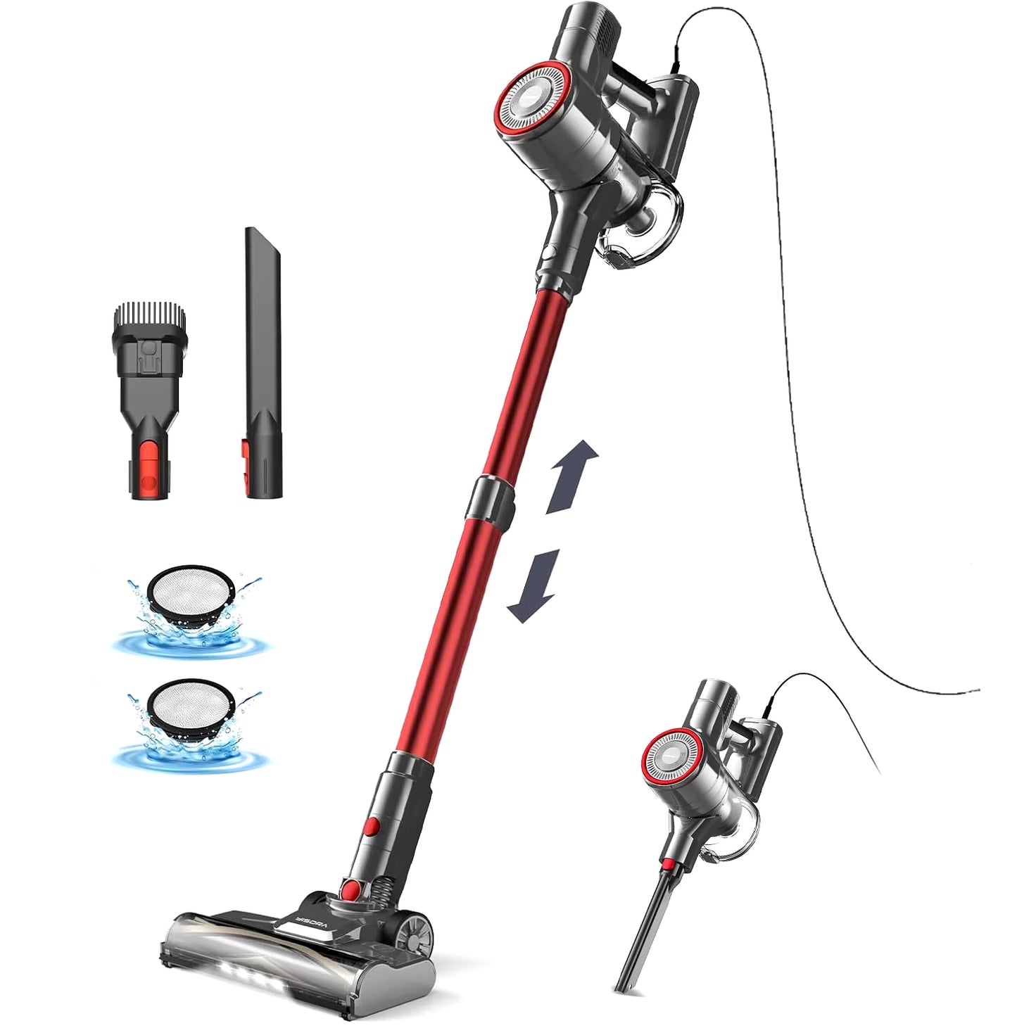 YISORA Corded Vacuum Cleaner, 600W 23Kpa Stick Vacuum, Free-Stand 6 in 1 Handheld Vacuum Cleaner for Hard Floor Carpet