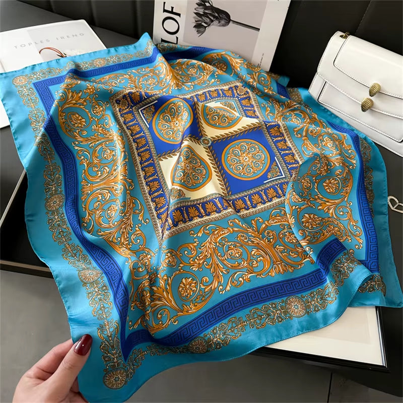 2025 New Fashion 70X70Cmprinted Women'S Scarf Pashmina Silk Scarf Square Shawl Decorative Headband Neck Luxury Design Bandana