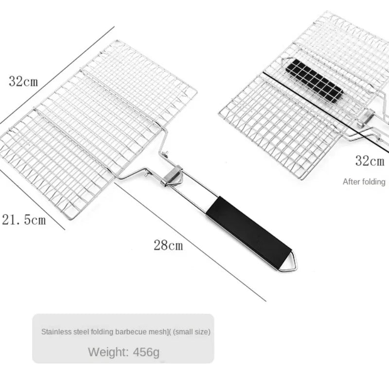 Foldable BBQ Basket Kamado Bbq Accessories Portable Dog Sling Water Gun Stainless Steel Removable Handle Steak Grill Barbecue