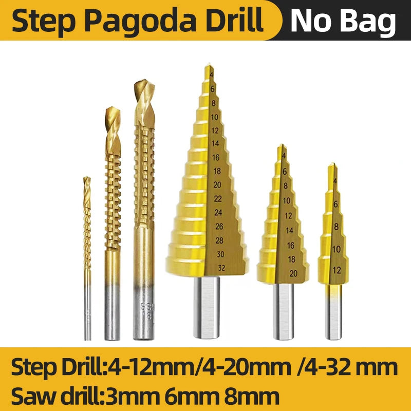 HSS Titanium Step Drill Bit High Speed Stepped Drill Set Saw Drill Tools Conical Stage Drill for Metal Wood 4-12 4-20 4-32Mm