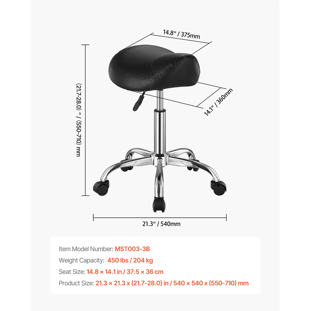 Succebuy Ergonomic Saddle Stool with Wheels, 450 lbs Weight Capacity, Height Adjustable Swivel Chair for Clinics, Salons, and Tattoo Studios