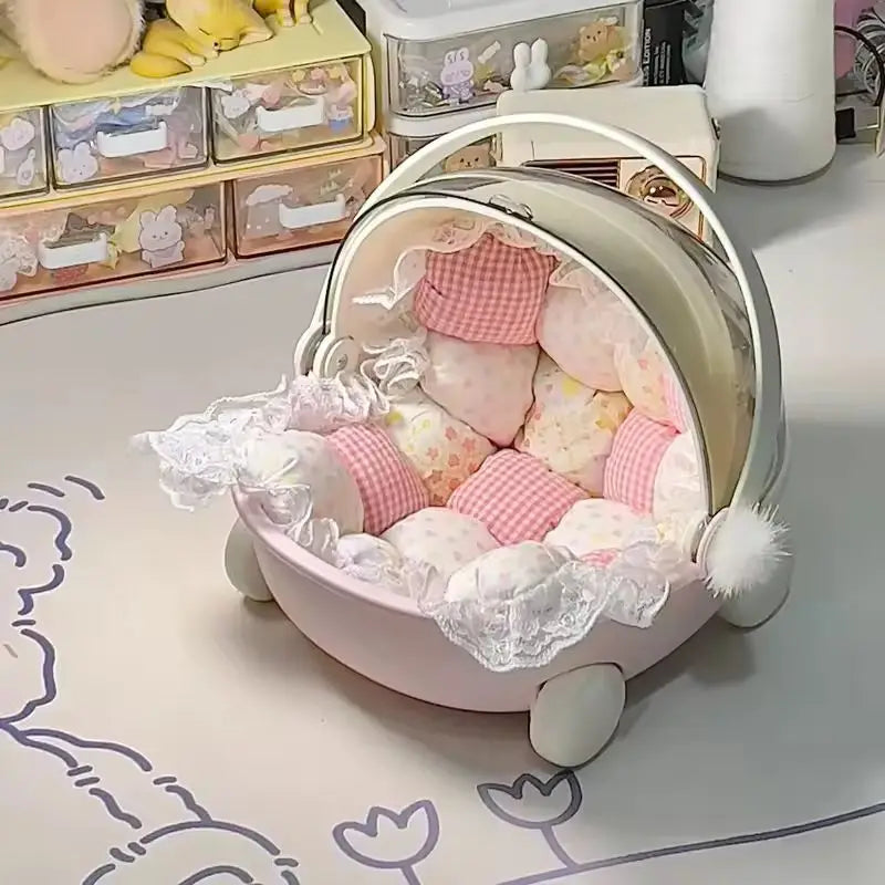 Labubu Baby Stroller Mokoko Storage Box Doll Decor Labubu Space Module Doll Sleep Cradle Cart Dolls Bed Furniture Accessories