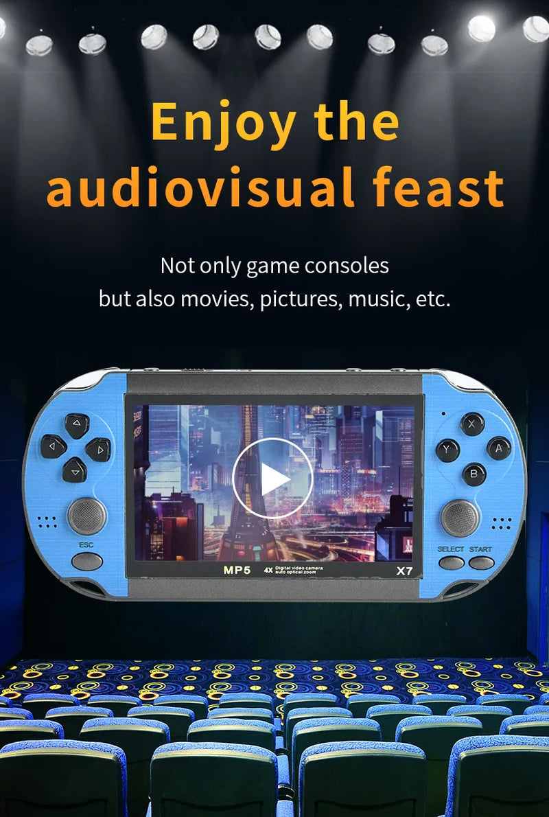 X7 Handheld Game Console 4.3 Inch Handheld High Definition Screen with Clear Video Built in Many Arcade Games Retro Games
