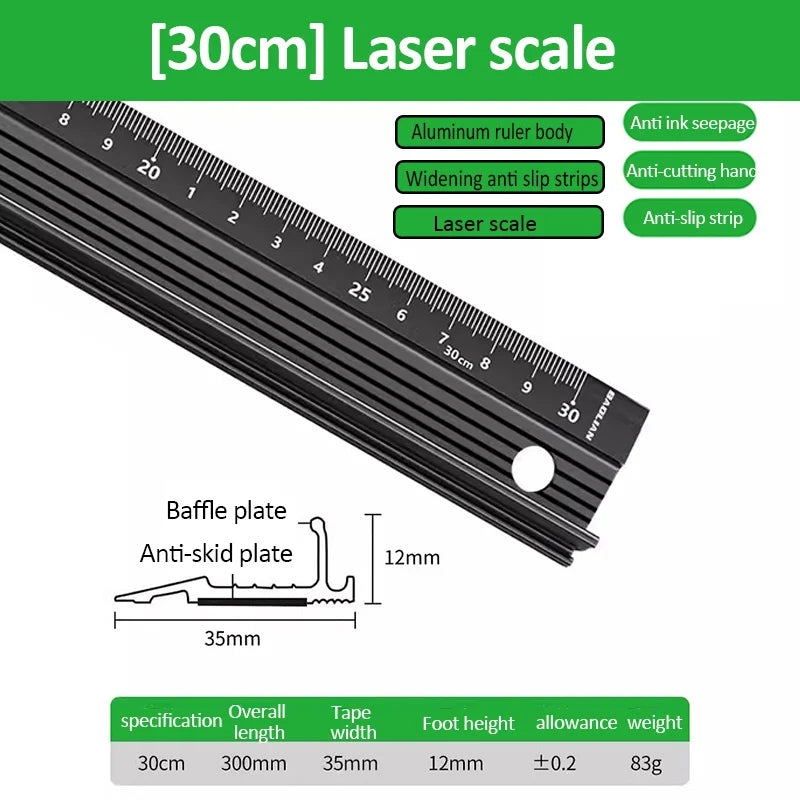 20/30/45Cm Multifunctional High Precision Aluminum Alloy Straight Ruler anti Cutting Hands Marking Ruler for Drawing Measuring