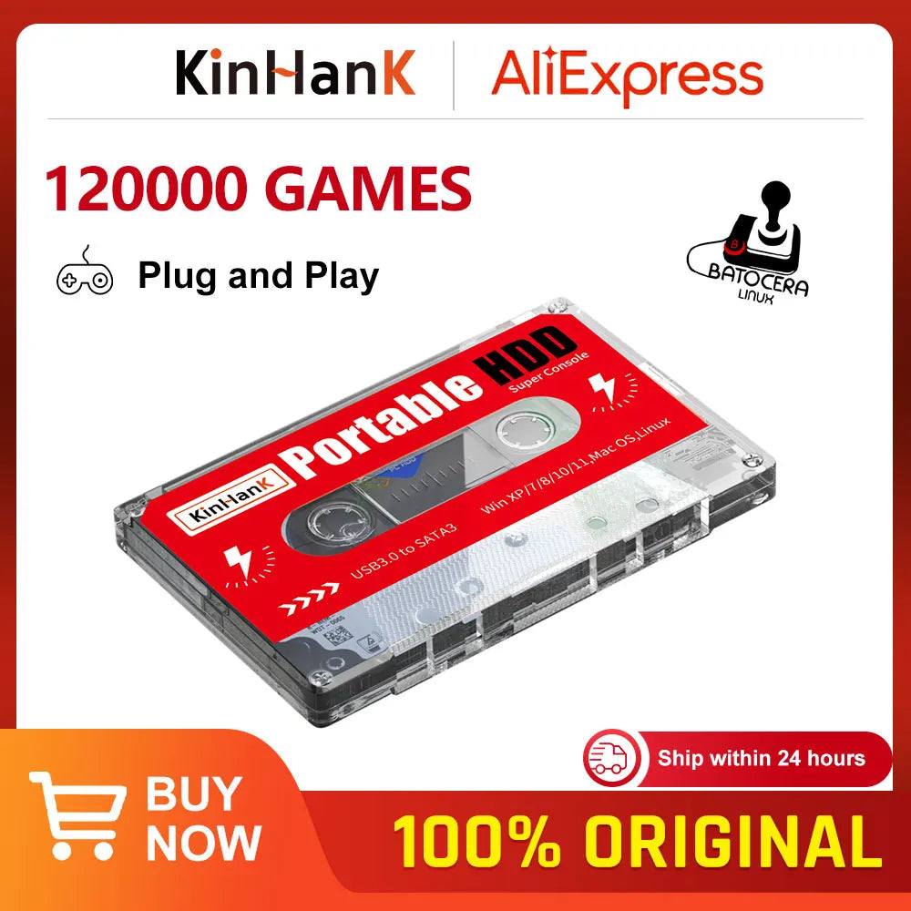 Super Console 2T Portable Retro Game HDD with 120000+ Games for SS/MAME/DC/NAOMI Plug and Play for PC/ Laptop for Kid