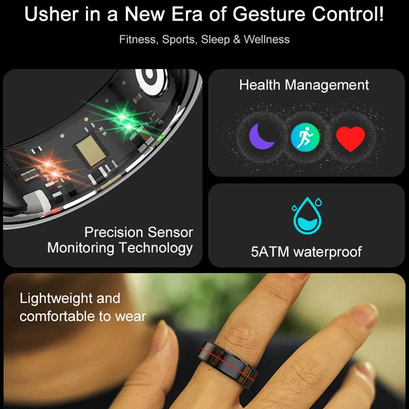 R04 Smart Rings Men Women with Charging Case Health and Sleep Monitor Smart Ring 5ATM Waterproof Multi-Sport Mode Camera Control