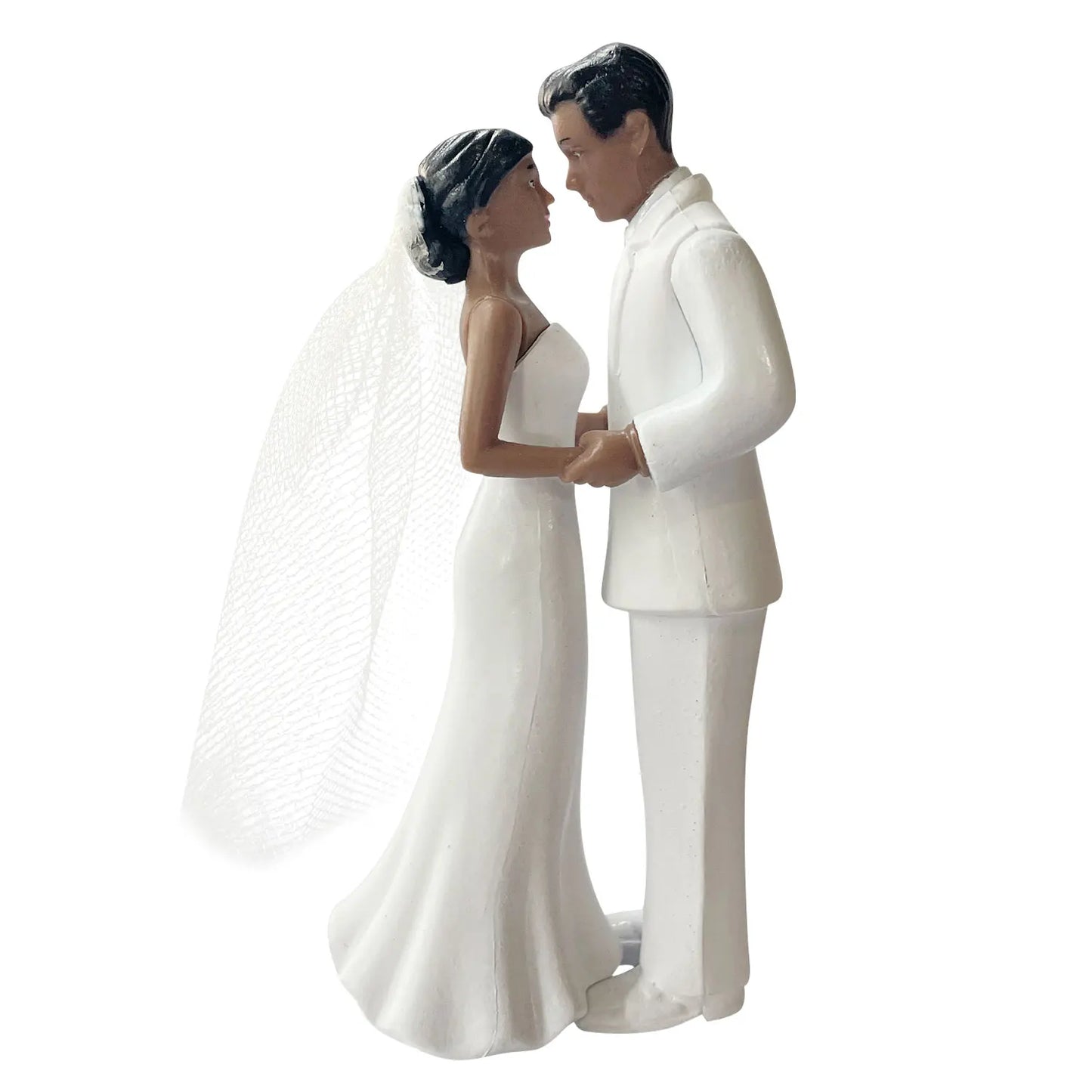 Elegant Bride & Groom Wedding Cake Topper with Veil 4.3" - Anniversary, Bridal Shower, Engagement Party Decoration