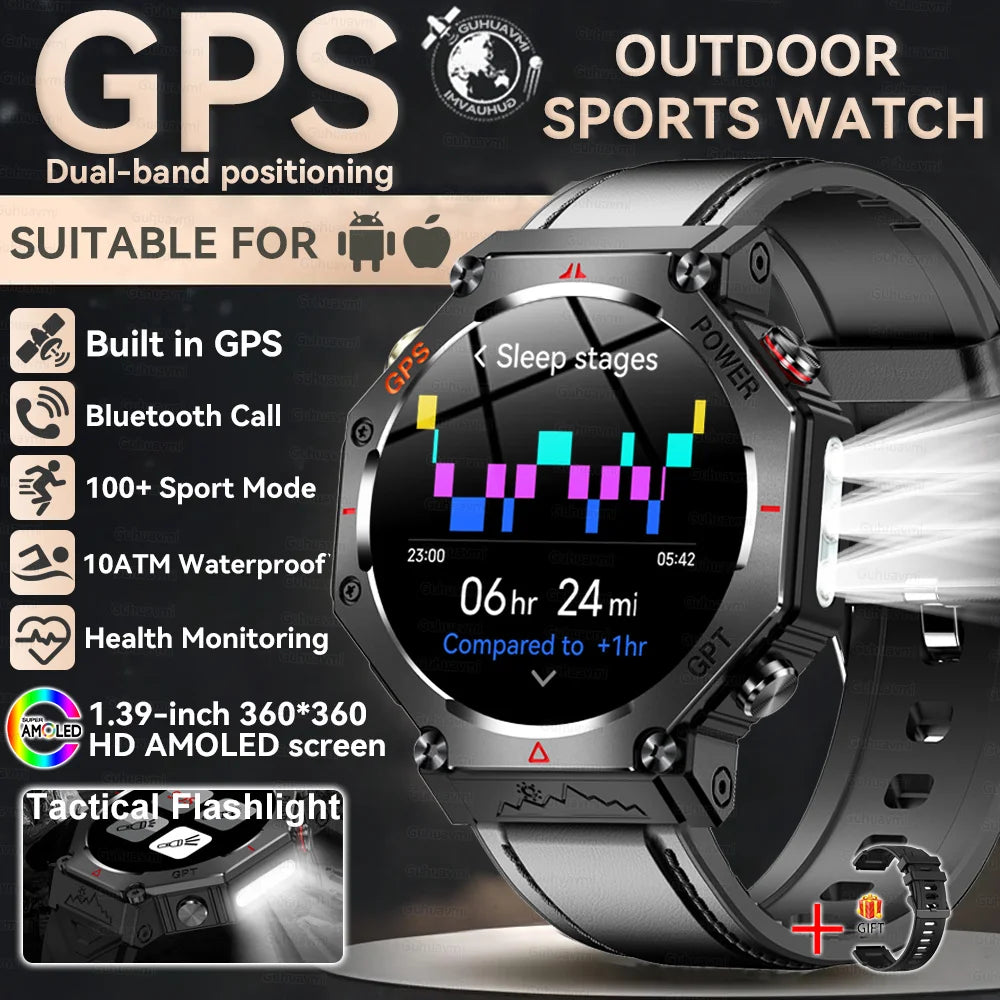 2025 NEW GPS Outdoor Military Sports Watch TR-3 Compass Altimeter Barometric 10ATM Waterproof HD Bluetooth Call Smart Watch