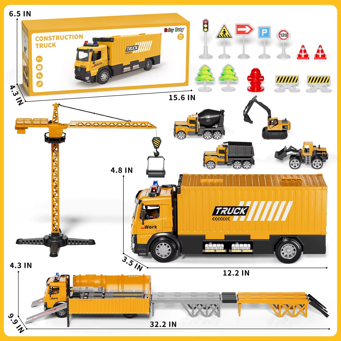 Carrier Truck Race Track Kids Toys Construction Truck Toys for 3-8 Years Old Boy Transport Car Truck with Tower Crane Truck Sets