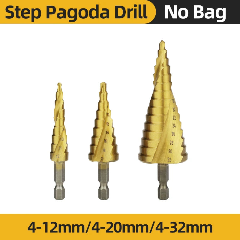 HSS Titanium Step Drill Bit High Speed Stepped Drill Set Saw Drill Tools Conical Stage Drill for Metal Wood 4-12 4-20 4-32Mm
