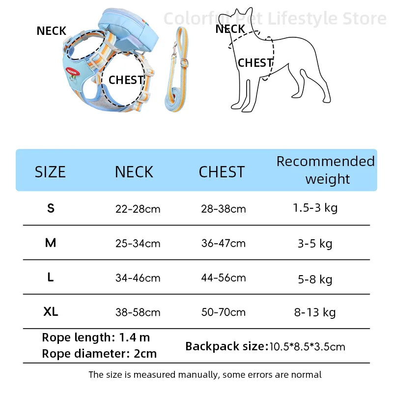 Adjustable No-Pull Dog Harness with Backpack Leash Set - Lightweight Mesh Vest for Small to Medium Dogs