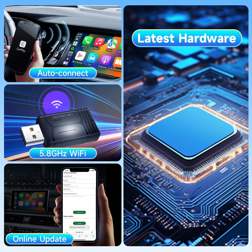 2025 HEYINCAR 2In1 Wireless Android Auto Adapter Carplay Smart Dongle Plug and Play for Kia Volvo Audi MG Opel VW Hyundai Jeep