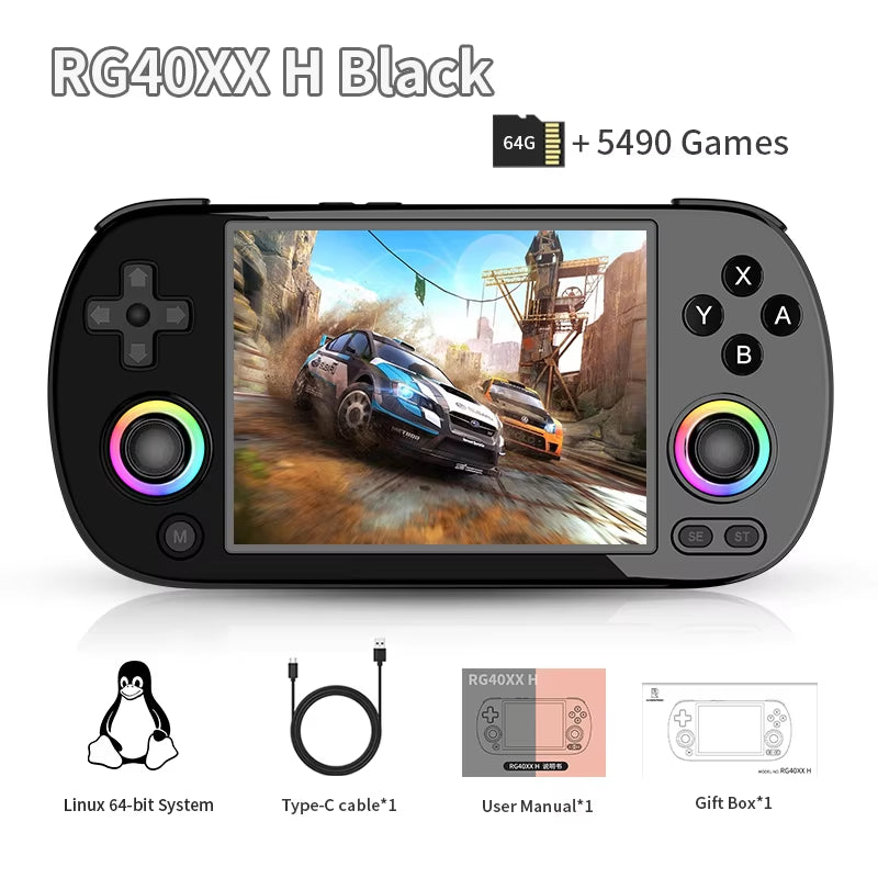 RG40XX H Handheld Game Console Linux 64-Bit System 4.0 Inch IPS 3200Mah Retro Video Gaming Console 64G 5000+ Games Gift