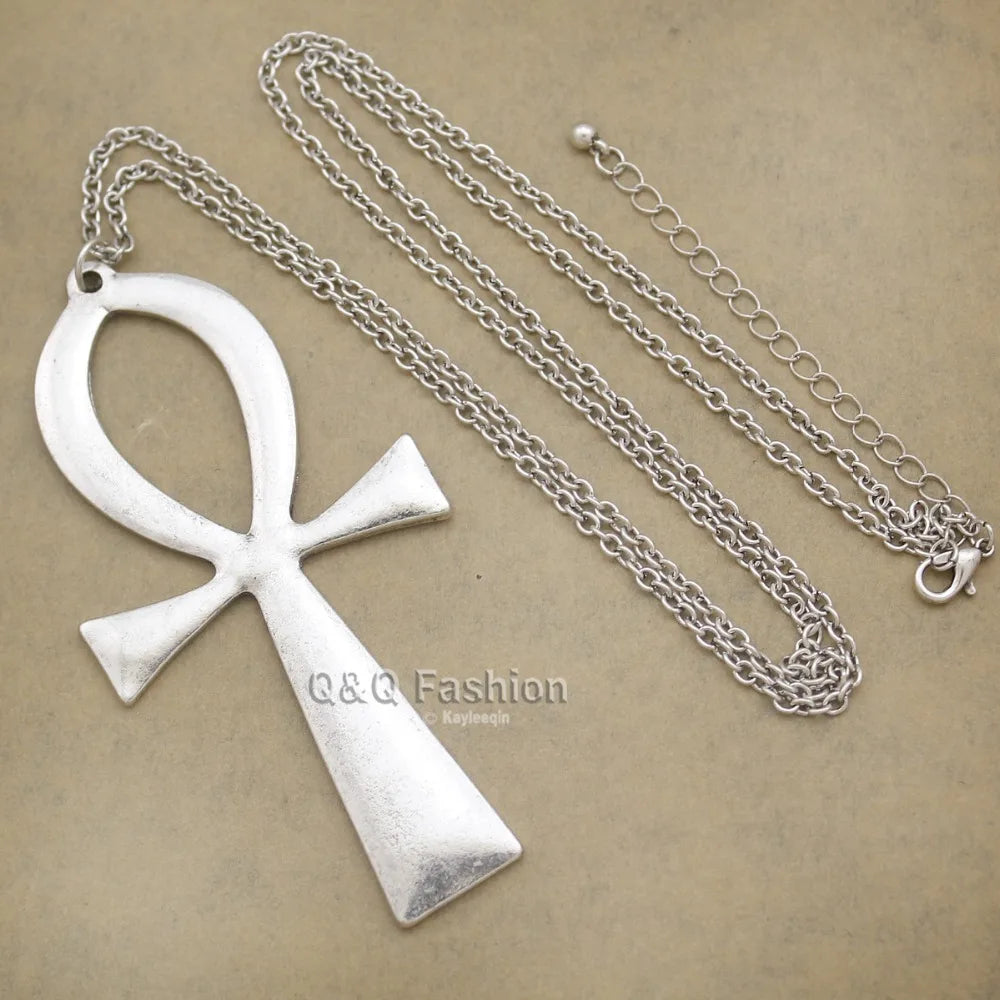 Vintage Egyptian Life Big Ankh Cross Pendant Long Chain Choker Necklace Jewelry Fashion Unisex Accessories Dropshipping