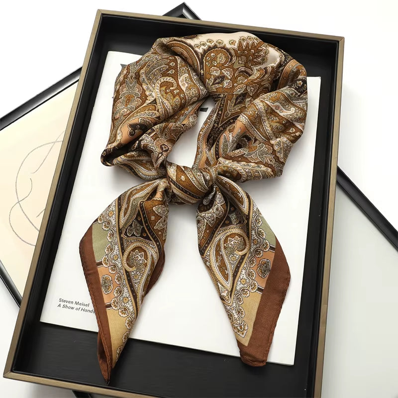 2025 New Fashion 70X70Cmprinted Women'S Scarf Pashmina Silk Scarf Square Shawl Decorative Headband Neck Luxury Design Bandana