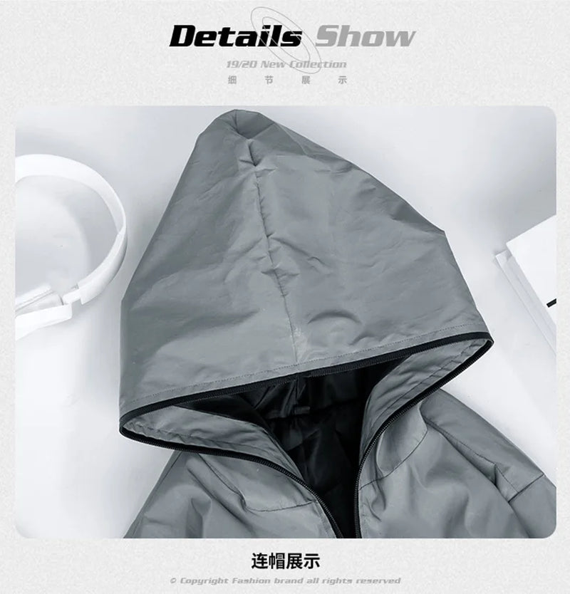 Thin Shiny Silver Reflective Jacket. Unisex Cycling Full-Reflective Hooded Jacket Coat, Windproof for Night Running. S-5XL