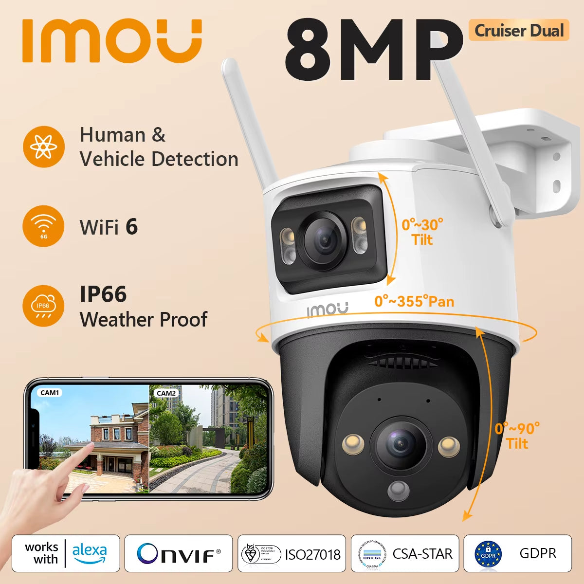 Cruiser Dual 8MP Dual Lens Outdoor PT Camera Home Security IP Camera AI Human & Vehicle Detection Surveillance Camera