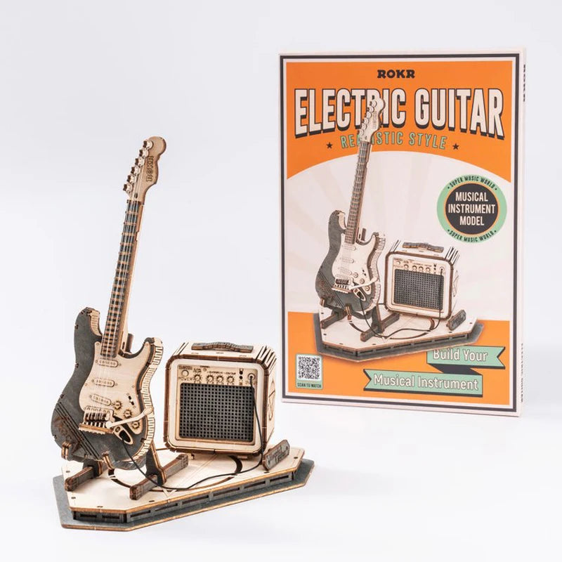 Robotime ROKR Electric Guitar 3D Wooden Puzzle - Creative Assembly Toy for Kids and Adults, Ideal for Christmas Gifts