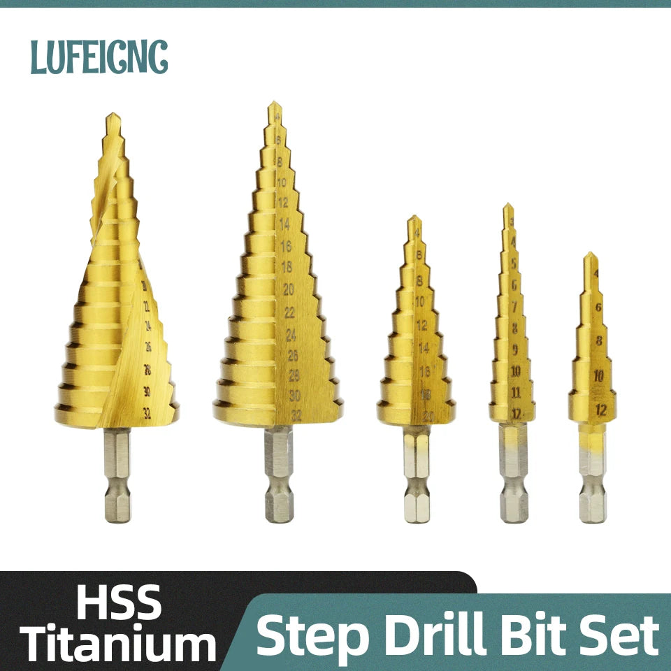 HSS Titanium Step Drill Bit High Speed Stepped Drill Set Saw Drill Tools Conical Stage Drill for Metal Wood 4-12 4-20 4-32Mm