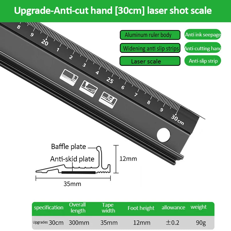 20/30/45Cm Multifunctional High Precision Aluminum Alloy Straight Ruler anti Cutting Hands Marking Ruler for Drawing Measuring
