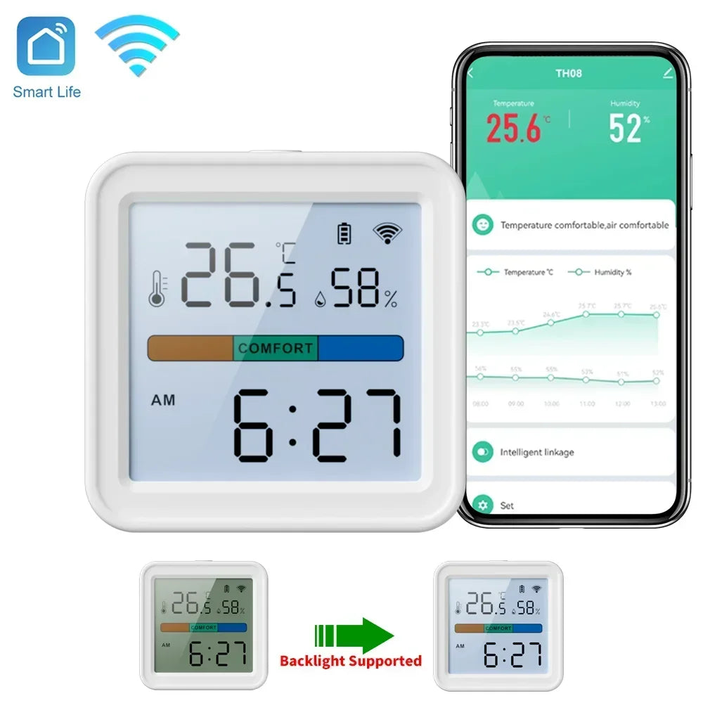 Tuya New Wifi Temperature Humidity Sensor Smart Life Backlight Hygrometer Thermometer Sensor Support Alexa Google Home Assistant