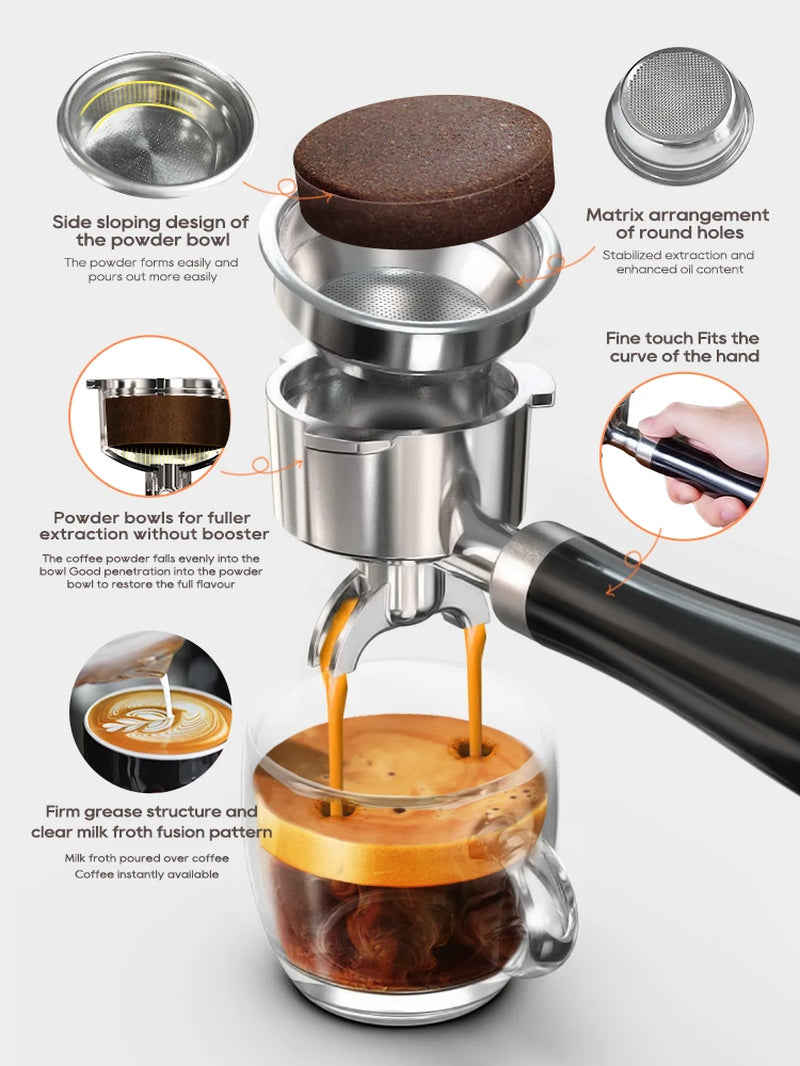 Hibrew 20-Bar Semi-Automatic Espresso Coffee Machine with Temperature Control and 58mm Portafilter, Cold/Hot Beverage Maker, Metal Casing Model H10A