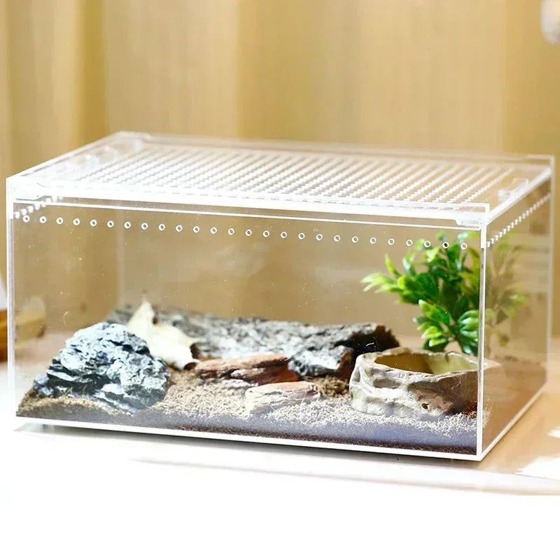 Transparent Acrylic Reptile Breeding Box Spider Lizard Amphibian Terrarium Leak-Proof Pet Habitat Arboreal Tarantula Enclosure