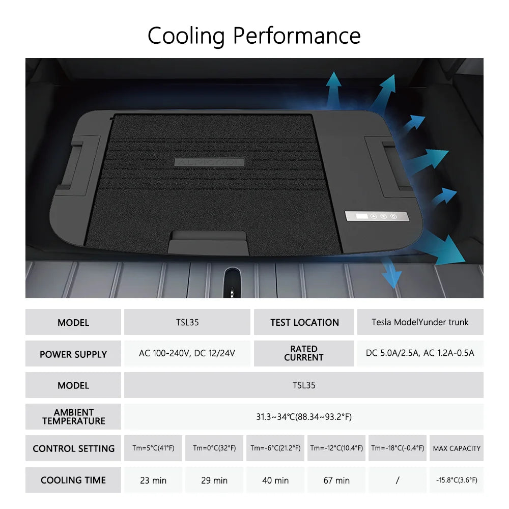 Alpicool TSL35 Portable Refrigerator for Tesla Model Y 2024, 37Qt (35L) Car Freezer with Rapid Cooling -4℉ to 68℉, 12/24V DC