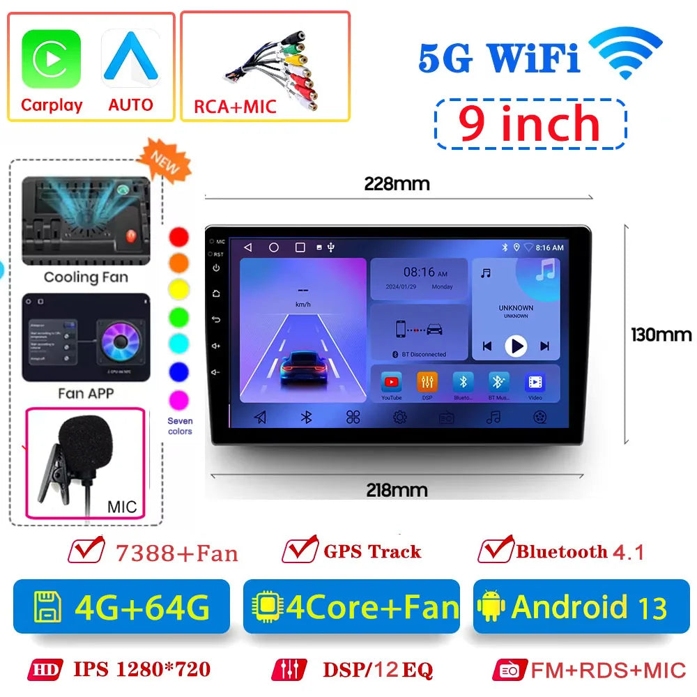 Android 14 4G 64G Multimedia Car Radio Carplay Auto Player GPS Navigation for Toyota Hyundai Nissan Kia LADA FIAT VW 9 10 Inch