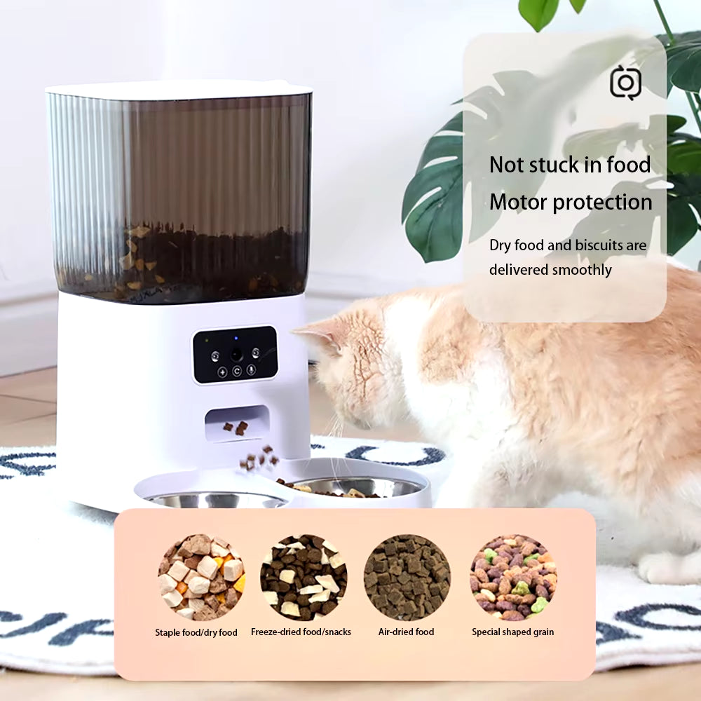 5L Pet Feeder with Camera Automatic Cat Feeder Smart Dog Food Dispenser Wifi Timing Stainless Steel Feeding Bowl(No 5V 2A Plug)